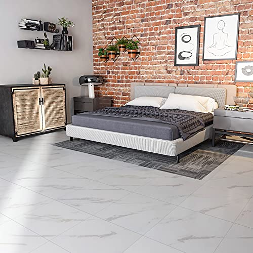 Chichome 12''X12'' Peel And Stick Floor Tile White Marble Vinyl Flooring Tiles Self Adhesive Removable Waterproof Floor Tiles Sticker For Living Room Bedroom Bathroom Kitchen (Box Of 32 Tiles) #TOP3