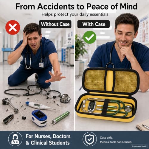 Image of ALKOO Stethoscope Case for 3M Littmann Classic III /Cardiology IV, Yellow | for MDF Acoustica Stethoscopes, for Nurses, Doctors, Nursing School Essentials, Students, Clinic, EMS, Travel, Hard Bag Only