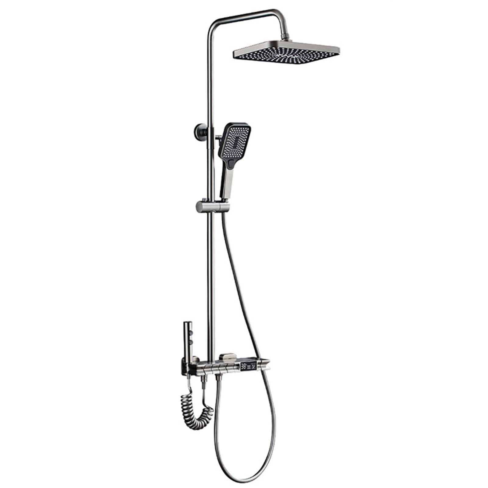 ZYCHSJXA Shower Faucet SetGun Gray Piano Keys Temperature Display Exposed, 4 Function Fixtures with Rain, 3 ting Hand, Tub Spout, 2 Mode Bidet Sprayer