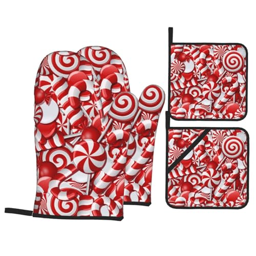 Guanti Da Forno E Presine Set Christmas Candy Canes Sweets Donna Riutilizzabile Guanti Da Barbecue, Per Grigliate, Cottura, Primavera/Estate