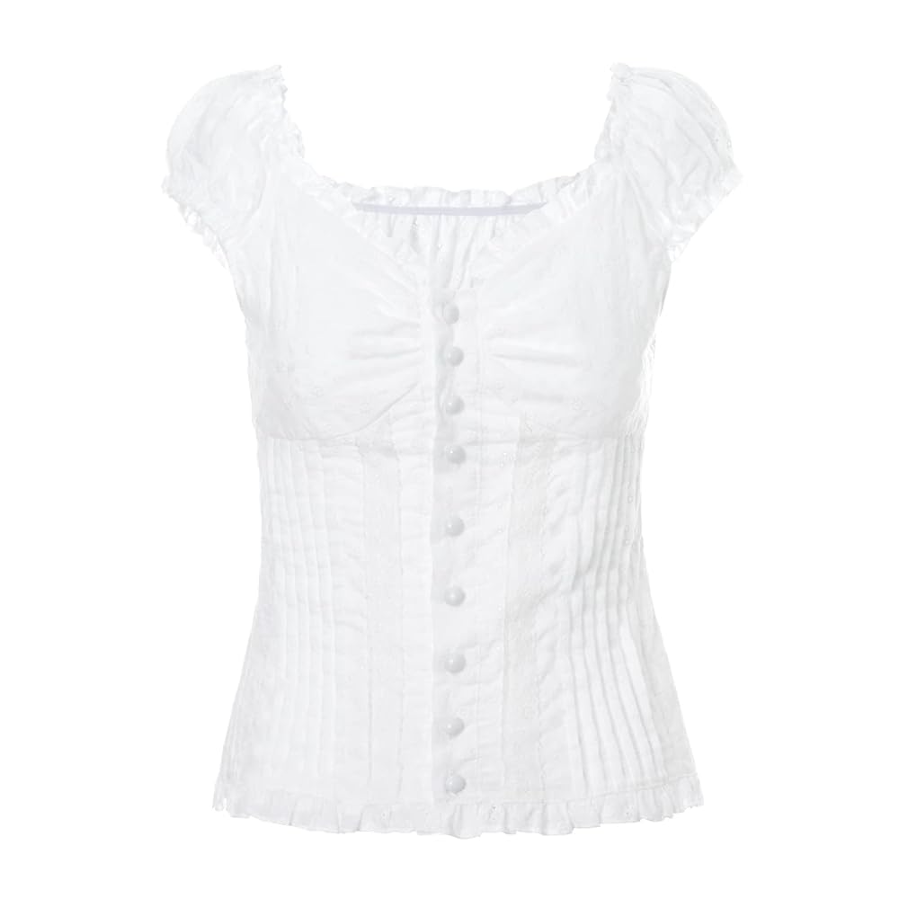 トップス fairy grunge White frill camisole Amazon.com: Fairy Grunge Shirts for Women Y2K Short Sleeve