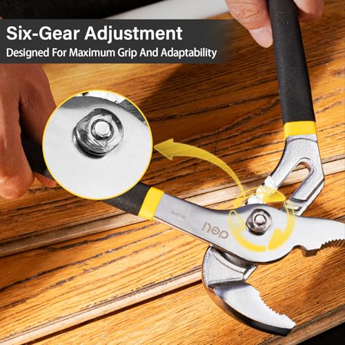 Image of Deli DL2610 10 inch Water Pump Plier with 6 Position Adjustment 45-48HRC Hardness Heat-Treated Head & High Torque Grip High-Carbon Steel for Plumbing Home and Mechanical Purpose (1Pc, Yellow)