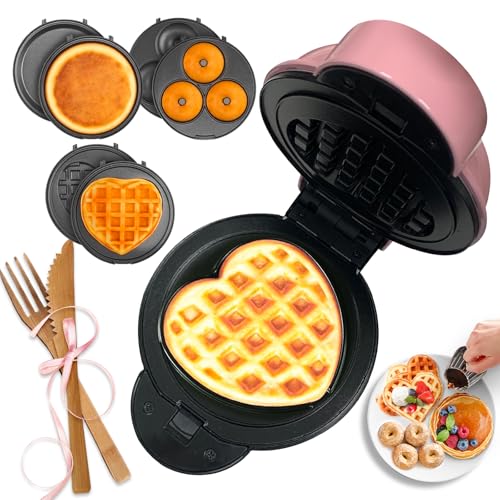 Mini-Waffeleisen mit 6 abnehmbaren Tellern, kleines Herz...