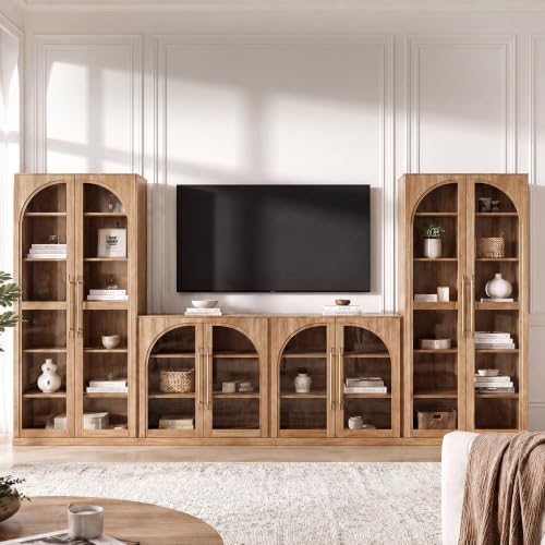 Image of BELLEZE Jagger 128 inch Wall Unit 3-Piece Modular TV Stand - Camel