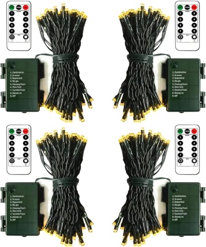 ZAIYW Battery Operated String Lights 4 Pack 16.5Ft 50LED String Lights with Remote Control 8 Modes...