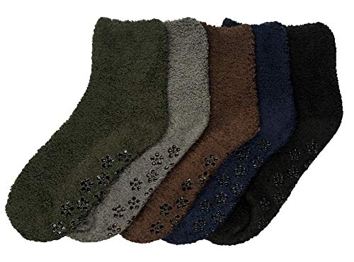 6 Pairs of Super Soft Non-Skid or No Non-Skid Fuzzy Slipper Socks (One Size, D.Plain (with Skid))