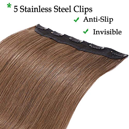 Silk-co Clip in Hair Extensions Human Hair 14inch One Piece Clip on Remy Real Natural 100% Remy Silky Soft Straight #06 Light Brown 45g - Image 2