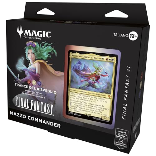 25 CARTE INEDITE E ILLUSTRAZIONI Questo mazzo pronto all’uso contiene 100 carte con illustrazioni a tema FINAL FANTASY, e 25 carte Commander inedite