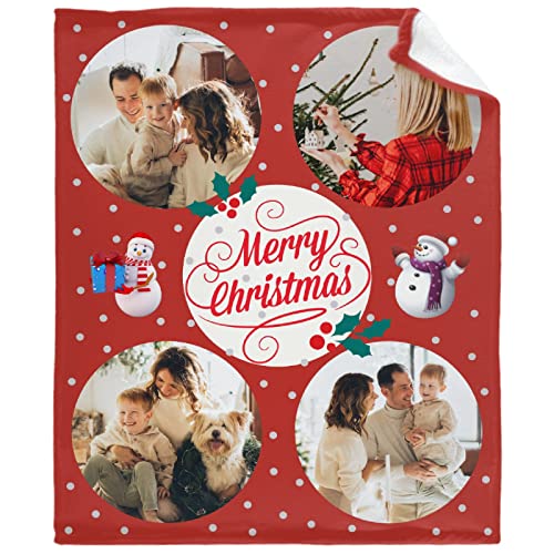 caimizogojocrz Custom Blanket with Photos Words Merry Christmas Flannel Fleece Personalized Picture Throw Blanket Super Soft Warm Blanket for Winter
