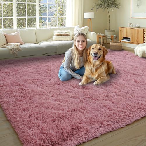 KING DARE Fluffy Area Rug 8x10 Shag Rugs for Living Room, Soft Plush Shaggy Fuzzy Furry Large Rug, Anti-Slip Washable Modern Big Floor Carpet for Bedroom Home Decor Aesthetic, Blush