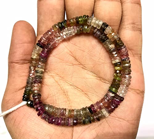 LKBEADS 13 inch strand of gem afghani multi tourmaline 3.5-4.5mm wheel faceted beads for diy jewelry making. afghani multi tourmaline beads strand