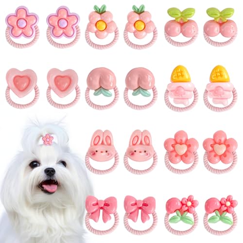 lasuroa 20 uds Lazos Pelo para Perros con Gomas Elásticas, Rosas con Flores Lazos Cerezas Estilos Variados Bonitos Accesorios Pelo de Cachorro para Perros Pequeños Niñas Cuidado y Peinado Diario