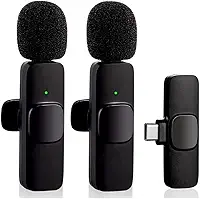 Microfone Lapela Duplo Sem Fio Compatível com Android USB Tipo-C, Redução de Ruídos, Alto Alcance - Ideal para Gravações, Transmissões ao vivo, Podcast, Conferências e Entrevistas
