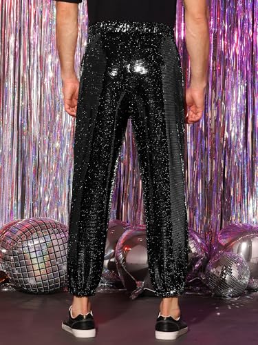 Lars Amadeus Sequins Drawstring Pants for Men's Elastic Waist Nightwear Club Shiny Jogger3