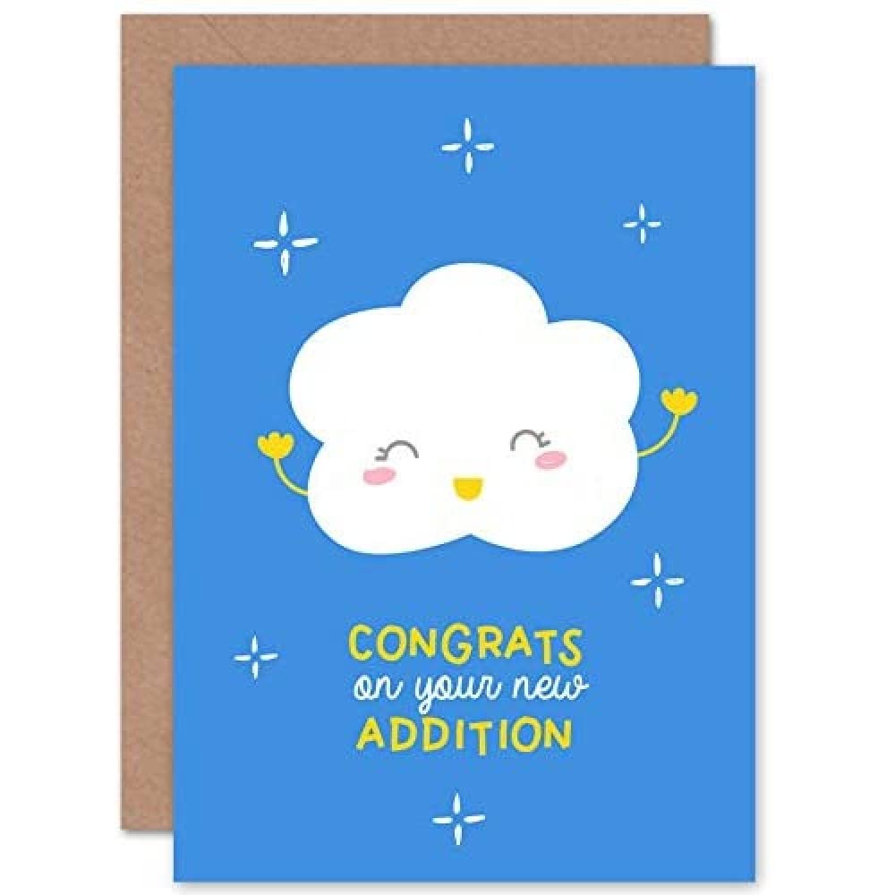 Wee Blue Coo New Baby Cloud Congratulations Sealed Greeting Card Plus Envelope Blank inside