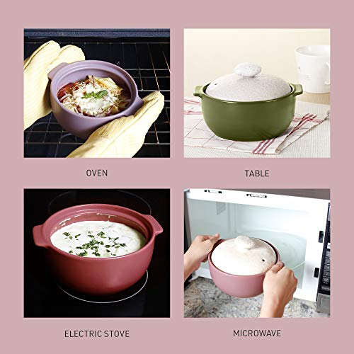 Neoflam 2 Quart Non-Stick Ceramic Casserole Pot, Dutch Oven, Clay Pot, Stockpot for Stew, Soup, Steam, Scratch Resistant, Refrigerator, Oven Safe, Heat Resistant up to 752F with White Lid, Plum Color - Thumbnail 2