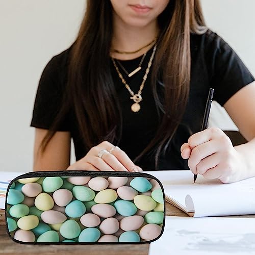 Fionel Easter-Mini-Eggs Pu Leather Quad Pen Case Zipper Pencil Pouch Holder For Pens Case Office Storage Box Organizer Pen Bag(8×1.5×3.5 In) #TOP4