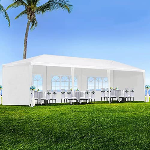 10x30 ft Party Tent, Outdoor Tents for Parties, Outside White Event Wedding Birthday Gazebo Tent with 5 Removable Sidewalls and Transparent Windows for Backyard, Patio, Garden