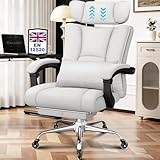 BASETBL Executive Office Chair 200kg Heavy Duty, Big and Tall Ergonomic Computer Desk Chair with 60cm Wide Spring Seat, Adjustable Headrest, Lumbar Support, Footrest & Synchronized Armrests, Grey XXL