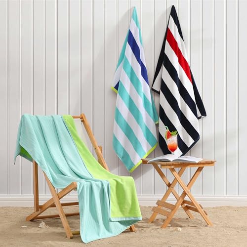 Tommy Bahama - Beach Towels, Oversized Yarn-Dyed Cotton Velour Towel, Soft & Absorbent Coastal Stripe Pool & Beach Towel, Beachside Light Blue, Set of 2 by Tommy Bahama - Used condition - Image 5