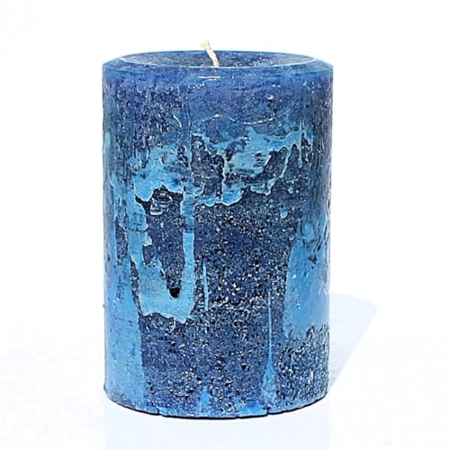 Still Water Candles Handmade Classic Blue Candle Rustic Textured Unscented, Country Farmhouse Primitive Decoration for Tables Shelves Centerpieces, Clean Burning Wax, Choose Small Large Custom Sizes