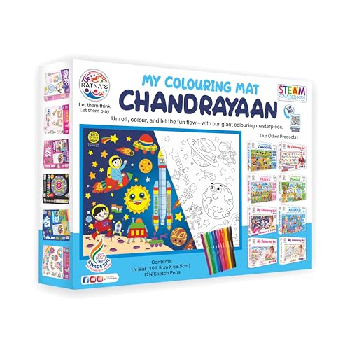 Image of RATNA'S My Colouring Mat Chandrayaan Theme, Washable & Reusable, 101.5cm x 68.5cm, Art & Craft for Kids 3+ Years