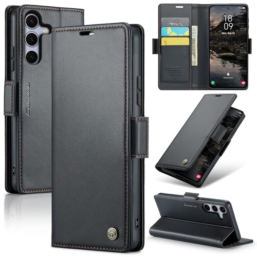 Phernykas Cover for Samsung Galaxy S25 FE Wallet Case with Card Holder, Kickstand RFID Blocking Magnetic Closure Shockproof Protective PU Leather for Samsung Galaxy S25 FE Flip Case Wallet - Black