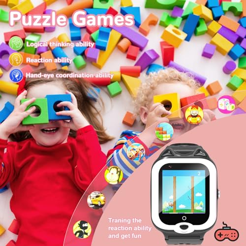 LogHog 4G Kids Smart Watches with Silicone Shell Lanyard for Young Girls Boys, Simple Kids Phone Watch with Limited Functions Call and Text, GPS Tracker, Camera, Pedometer, Games4