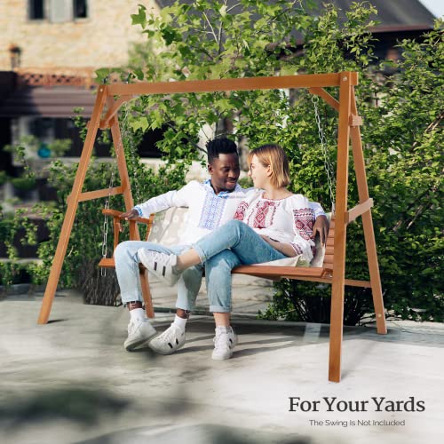 VINGLI Heavy Duty 660 LBS Wooden Swing Frame with Extra Bottom Connection Board, Upgraded A-Frame Porch Swing Bench Stand for Indoor & Outdoor (Brown)