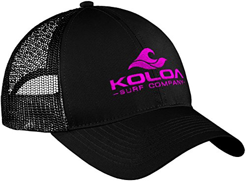 Koloa Surf Wave Logo Old School Curved Bill Mesh Snapback Hat-Black/Pink