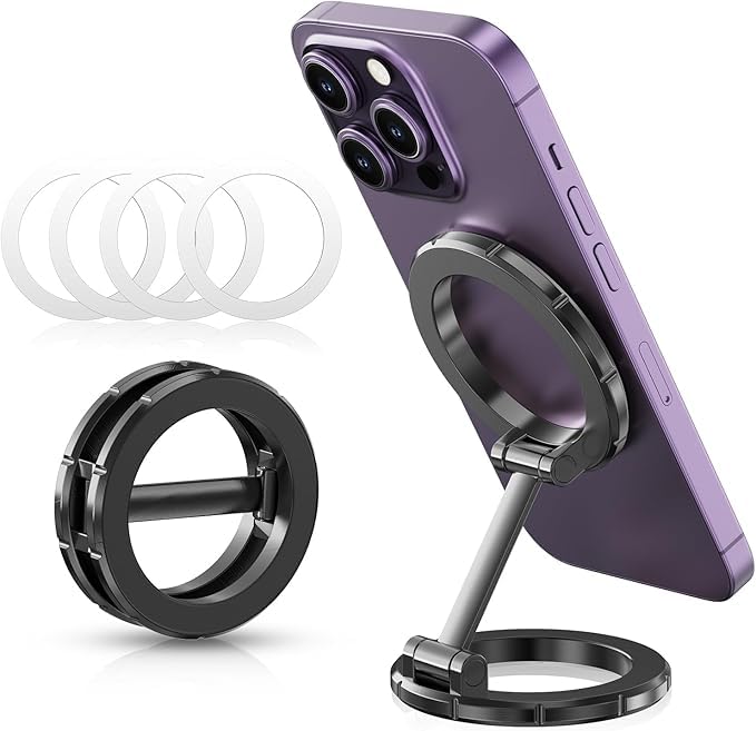 FKU Dual Side Magnetic Phone Holder 360° Rotatable Metal Phone Holder Magnetic Finger Grip Stand for Car, Gym Compatible for All Smartphones (Black)-picture-12