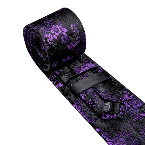 Image of Barry.Wang Flower Ties for Men Silk Woven Floral Tie Sets Necktie Handkerchief Cufflinks Wedding Party