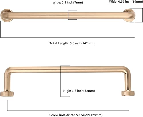 Miniatura 2 de Asidrama Paquete de 10 manijas de gabinete de cocina de latón cepillado de 5 pulgadas (5.039 in), tiradores de gabinete, accesorios de gabinete de