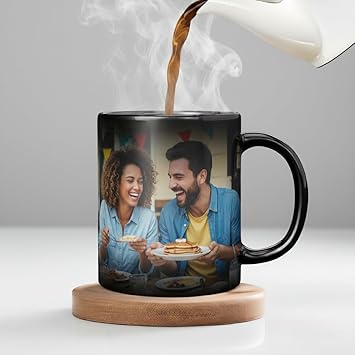 Happy Gift Gallery Personalized Magic Mug with Custom Photo, Name & Quote – Heat Sensitive Color Changing Ceramic Coffee Cup – Unique for Birthday, Anniversary, Valentine's Day – 325ml Black DE7