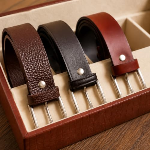 Image of La Trove 5 Slot Belt Organizer Display Tray for Men, Brown | Stackable tray keeps formal, casual and leather belts arranged neatly in wardrobe, closet, drawer, dresser or dressing table