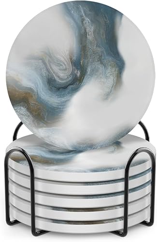 Miniatura 8 de UMIRRO Posavasos de cerámica y piedra absorbentes con soporte para mesa de café de madera Decoración, Posavasos de gres para tazas para bebidas 05.