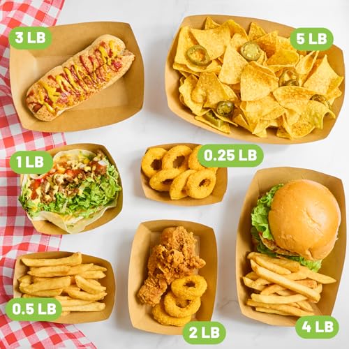 ZORRITA 5 LB Extra Large Paper Food Trays, 100 Pack Disposable Nacho Trays Kraft Paper Food Boats Party Serving Baskets for Sandwiches Burgers Popcorns Snacks