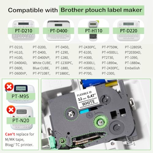 Image of 3-Pack Label KINGDOM TZe-FX231 Flexible Tape Compatible with Brother P Touch tzefx231 12mm 0.47 Flexible-ID Laminated Cable /Wire Label Maker Tape Refill for PTD210 PTH110 Printer