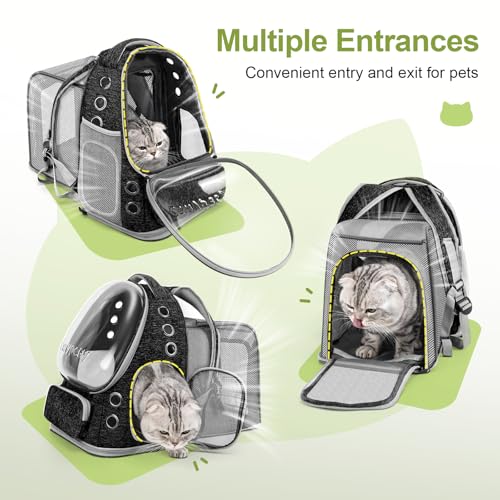 Image of Cat Backpack Carrier, Breathable Cat Carrier Large Space Bubble Pet Backpack for Kitty Small Dog up to 15lbs, Transparent & Foldable Pet Carrier for Travel Hiking (Square Expandable- Black)