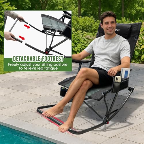 Silla de camping plegable WKFAMOUT con asiento alto 13.8" y reposapiés, silla mecedora grande con bolsa de transporte para jardín y patio, soporta 300 lbs miniatura 4