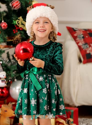 Girls Christmas Velvet Ruffle Long Sleeve Dress 6Months-6Years3