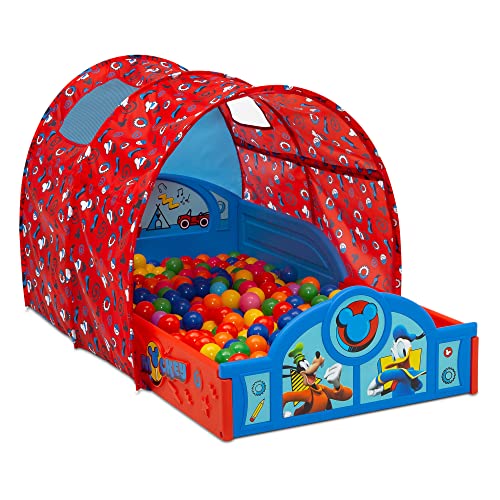 Image of Disney Mickey Mouse Sleep and Play Toddler Bed with Tent by Delta Children, Blue /Red
