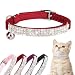 BINGPET Adjustable Cat Collar Soft Velvet Safe Collars Bling Diamante with Bells , Red