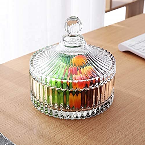 Image of BRUSHFINCH Candy Dry Fruit Bowl for Dessert Style Crystal Glass Sugar Candy Mukhwas Jar with Lid, Modern Designer Multi-Purpose Bowl, Round Kitchen Storage Pickle Containers,(1) Clear.