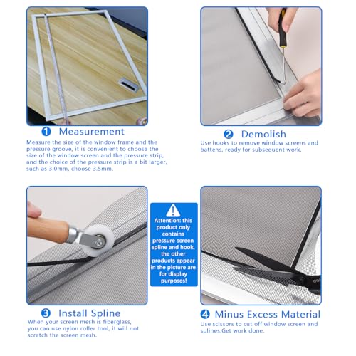 BAYTORY Fenster-Siebverzahnung, 0,4 cm x 30,5 m, Ersatz, rund, schwarz, für Fenstergitter, Spline und Spline-Entfernungshaken, Fenster-Reparatur für die Installation von Türgitter-Bildschirmen (0,4 cm