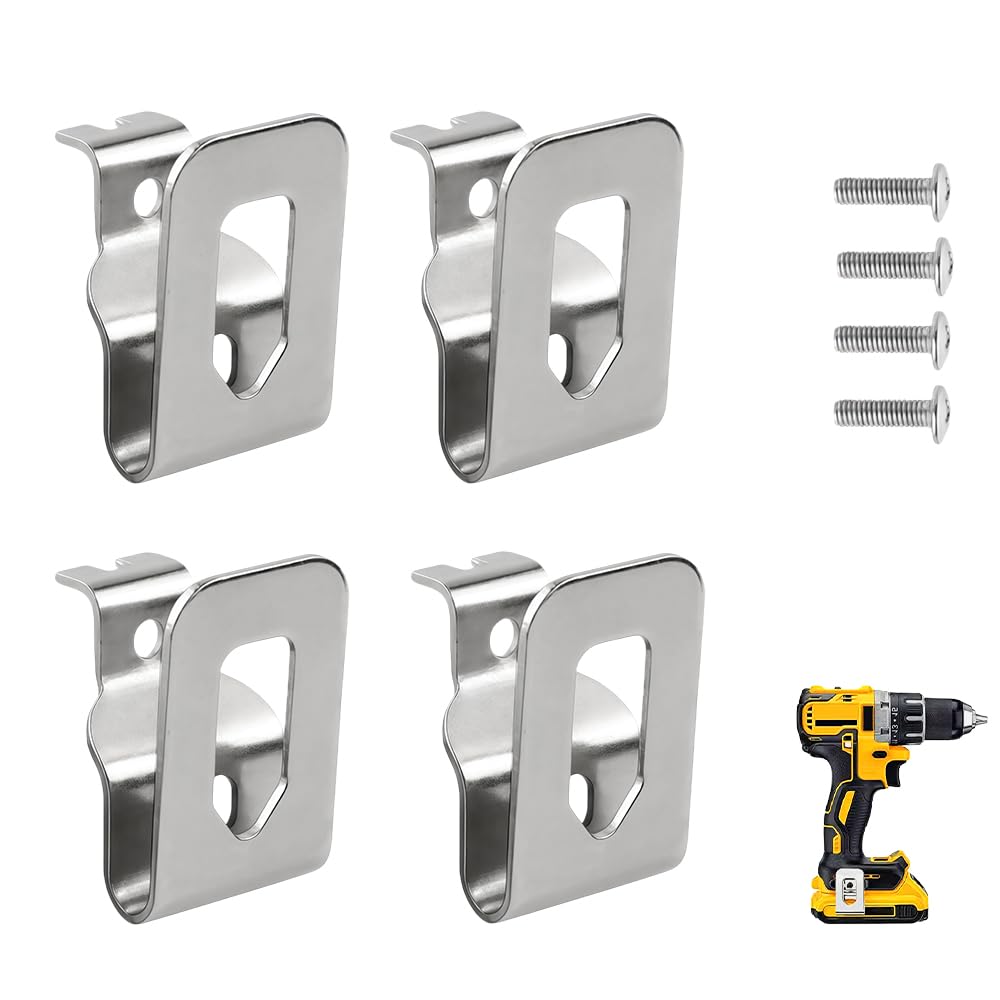 4 Pcs Electric Drill Belt Clip Replacement Hooks with Screws, Universal for Impact Drivers and Power Tools