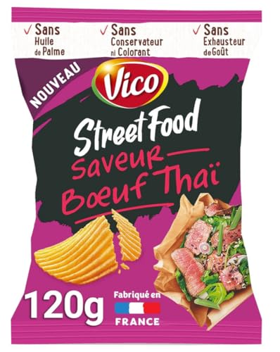 Vico Patatas fritas estilo Street Food con sabor a carne tailandesa, 120 g, sin aceite de palma, colorantes artificiales, conservantes o potenciadores del sabor