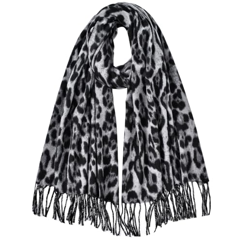 Yeieeo Winter Scarf for Women Leopard Printed Scarf Fall Winter Thick Fashion Fringed Shawl