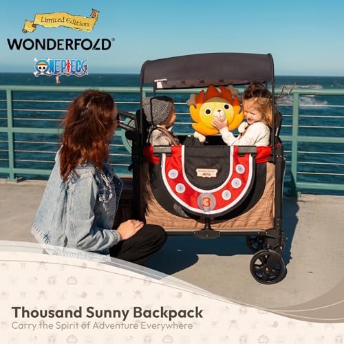 Image of WONDERFOLD W2 Elite Pro Limited Edition ONE PIECE Thousand Sunny Stroller Wagon 2 Seater - Collapsible Wagon Stroller with Seats w / 5-Point Harnesses, Easy Access Zipper Door, and Removable Sun Canopy