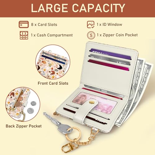 Image of Jogjam Chicken Mushroom Leaves Rfid Women Wallet, Small Slim Thin Compact Credit Card Wallet, PU Leather Bifold Cash Wallet, Zipper Coin Pocket ID Window, Female Ladies Holiday Gifts